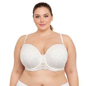 Cacique Lightly Lined Multi-Way Strapless Lace Bra White 46D